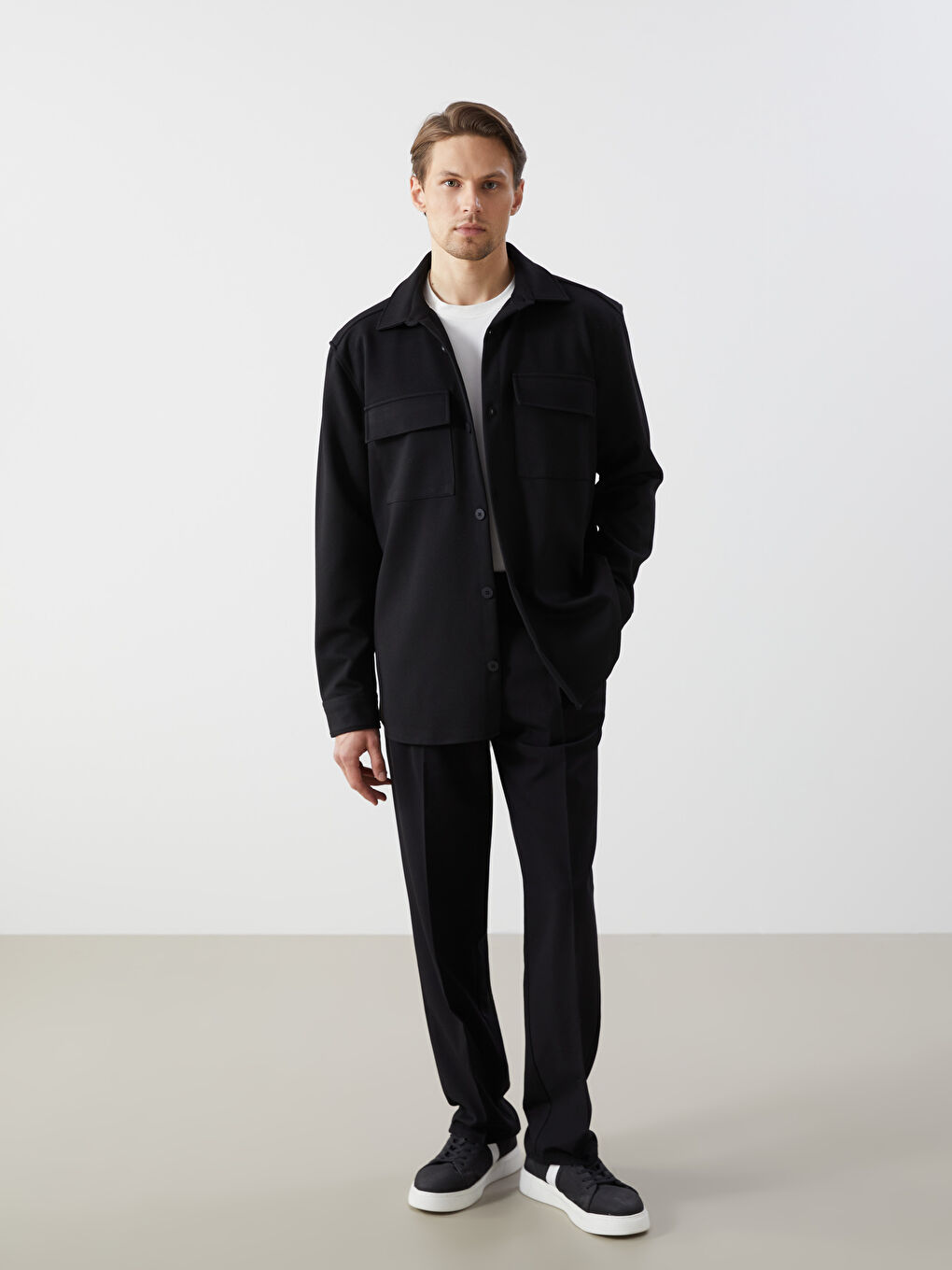 Siyah Regular Fit Uzun Kollu Erkek Gömlek Ceket-5