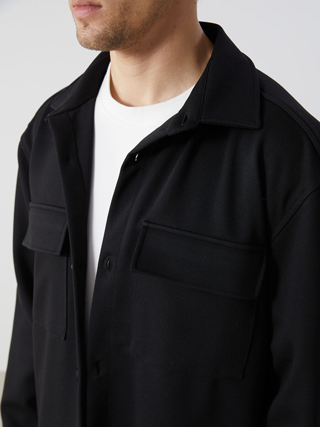 Siyah Regular Fit Uzun Kollu Erkek Gömlek Ceket-8