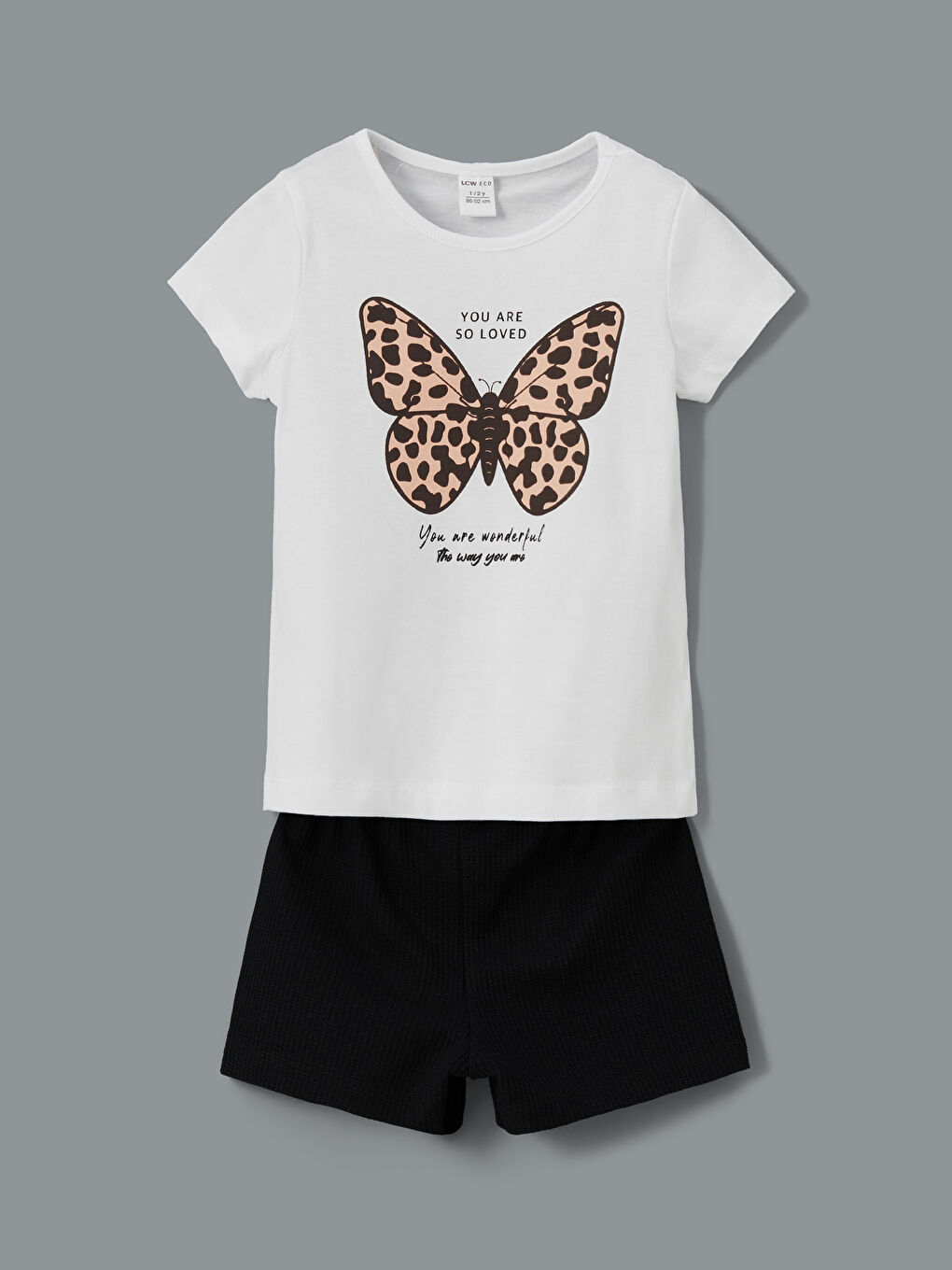 Siyah Bisiklet Yaka Baskılı Kız Çocuk Tişört ve Şort 2'li
