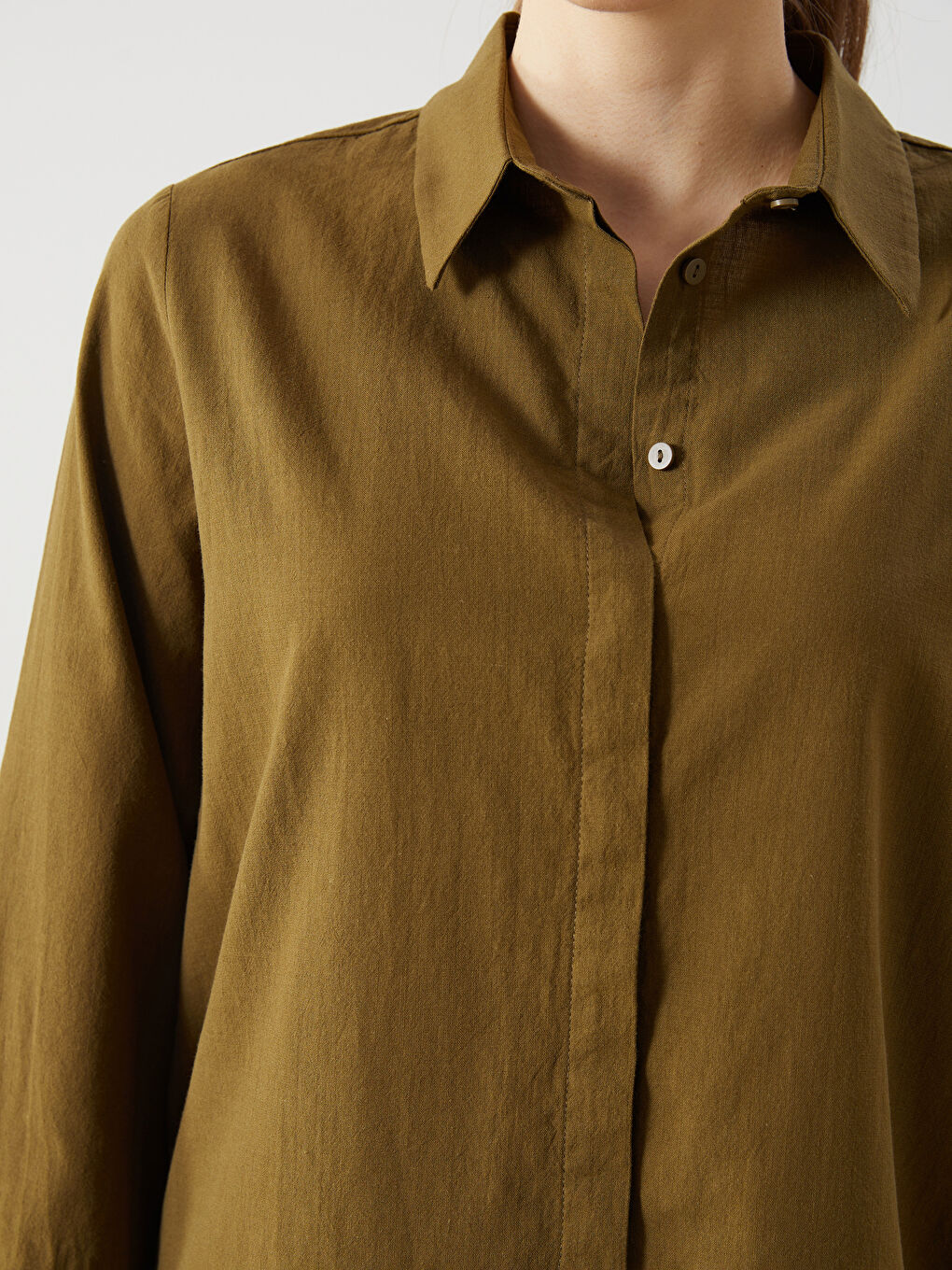 Haki Düz Kadın Gömlek Tunik-2