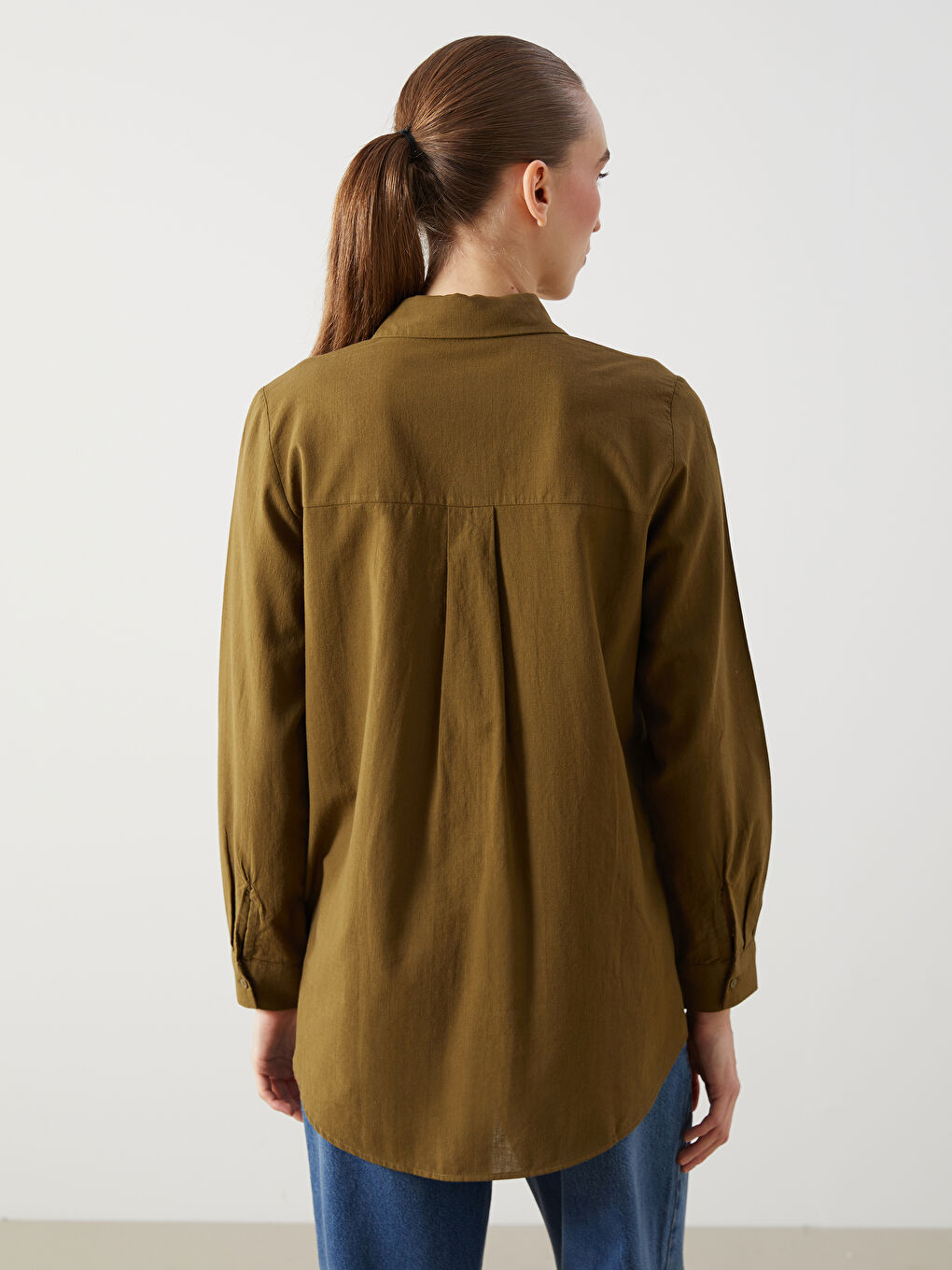 Haki Düz Kadın Gömlek Tunik-3