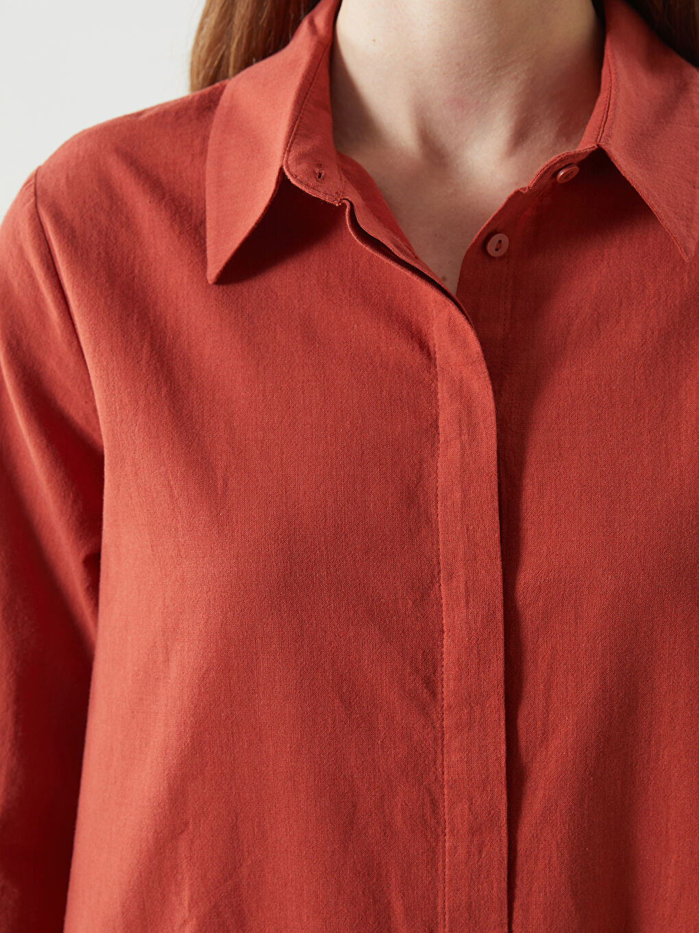 Turuncu Düz Kadın Gömlek Tunik-2