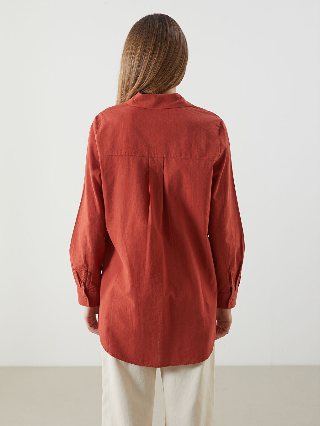 Turuncu Düz Kadın Gömlek Tunik-3