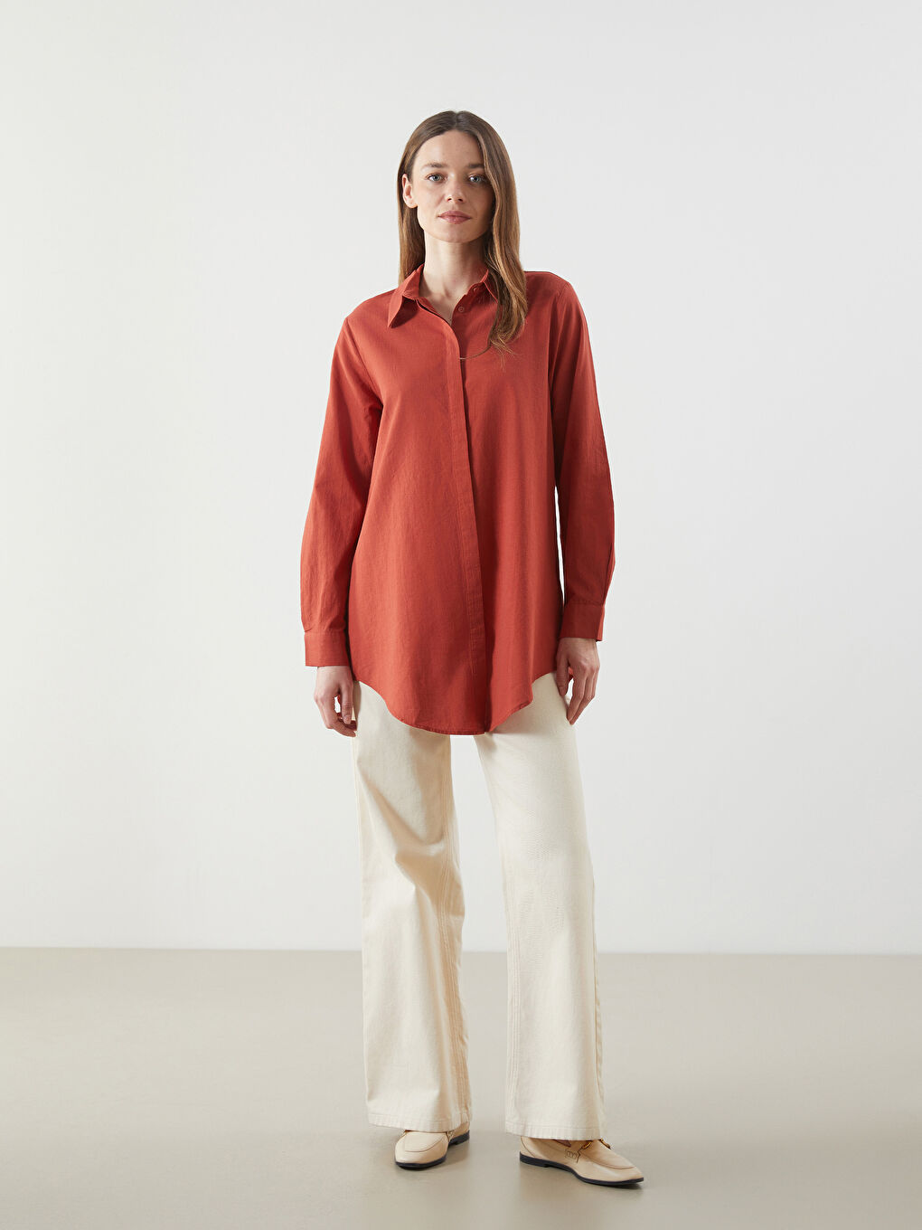 Turuncu Düz Kadın Gömlek Tunik-1