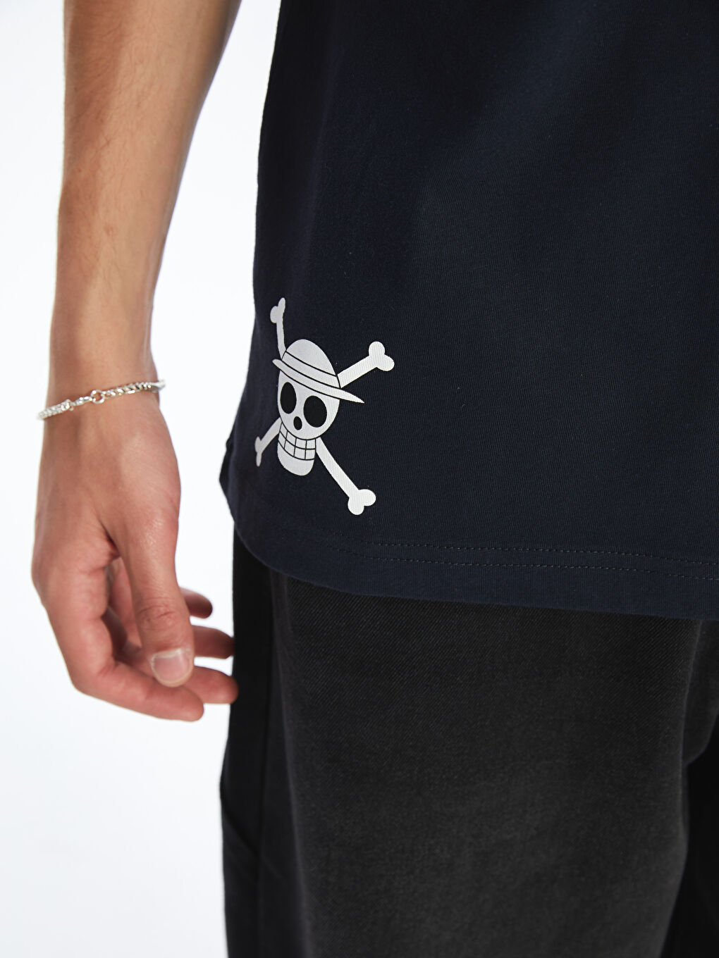 Lacivert Bisiklet Yaka Baskılı Penye Erkek Tişört-2