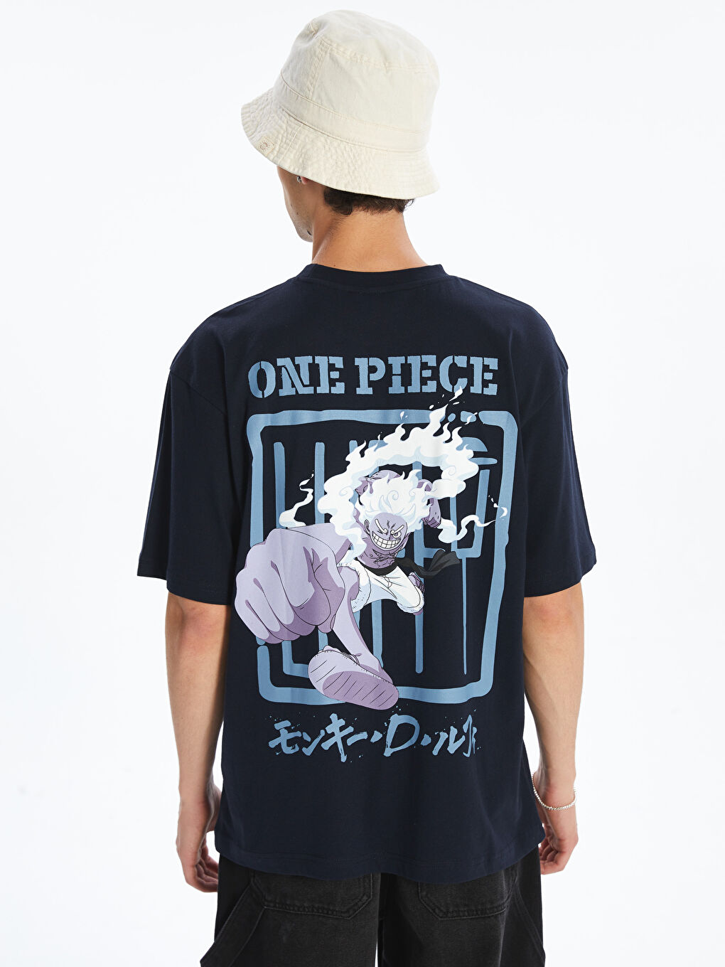 Lacivert Bisiklet Yaka Baskılı Penye Erkek Tişört-3