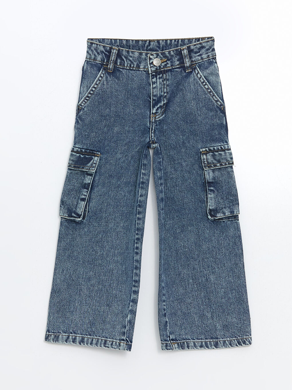 LCW Kids Adjustable Elastic Waist Girls' Cargo Jeans -W54887Z4-SHK