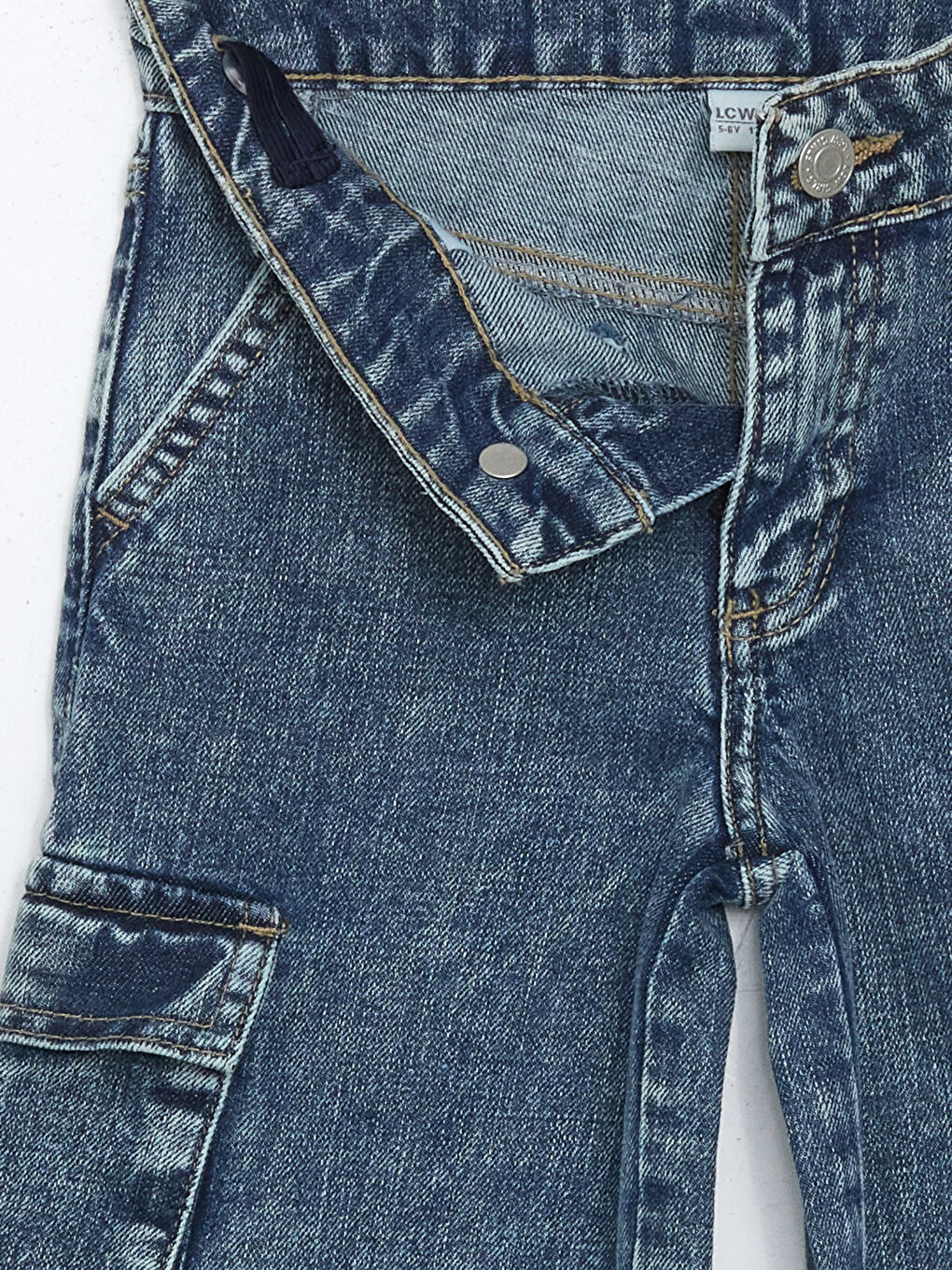 LCW Kids Adjustable Elastic Waist Girls' Cargo Jeans -W54887Z4-SHK