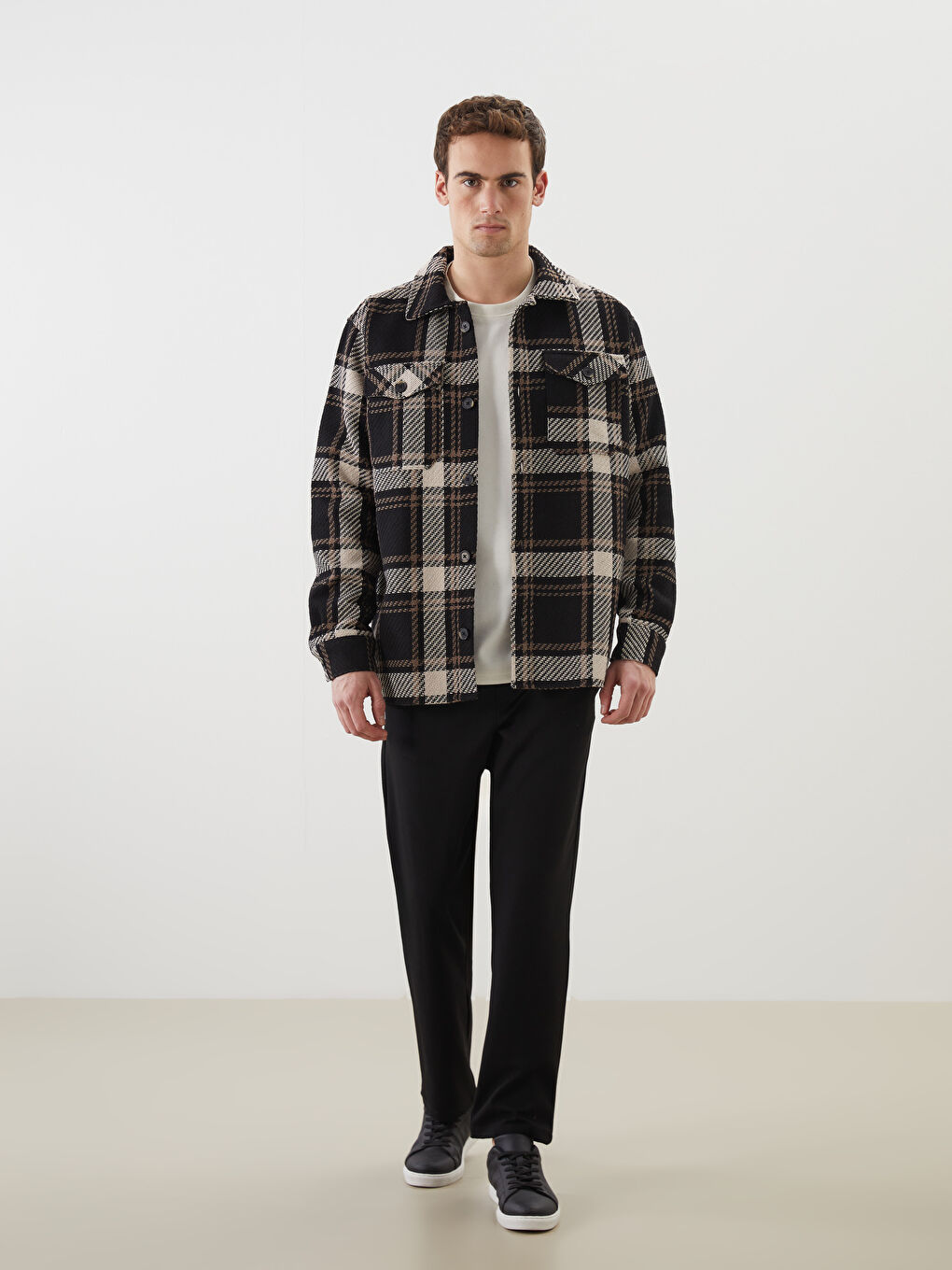 Siyah Regular Fit Ekose Erkek Oduncu Gömlek Ceket-3