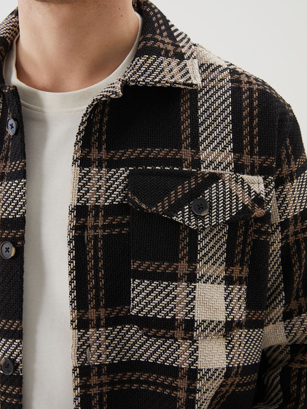 Siyah Regular Fit Ekose Erkek Oduncu Gömlek Ceket-5