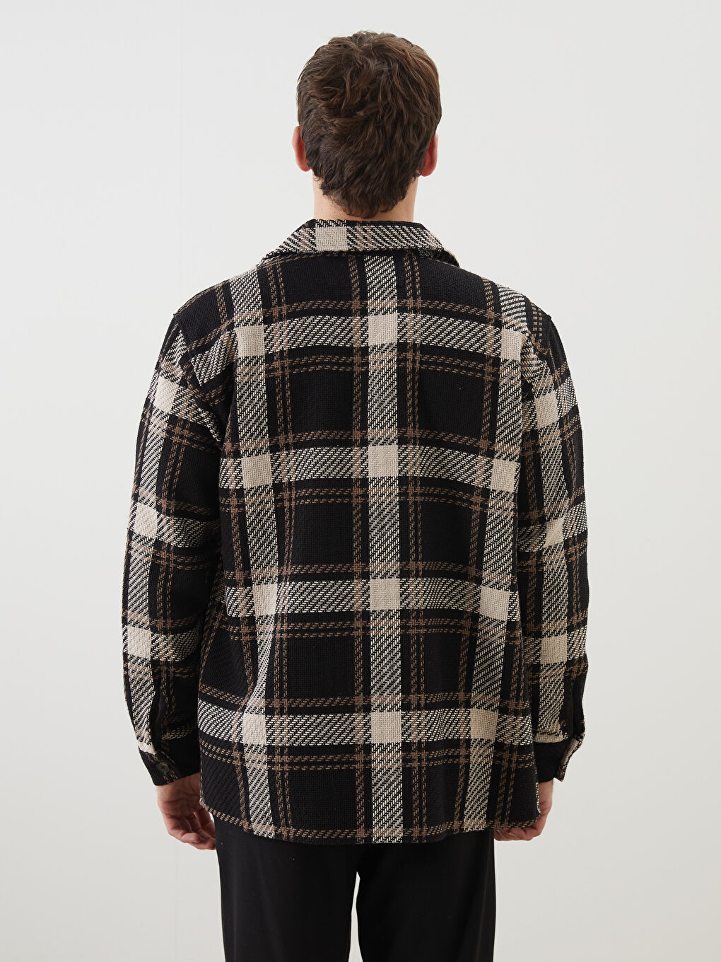 Siyah Regular Fit Ekose Erkek Oduncu Gömlek Ceket-7