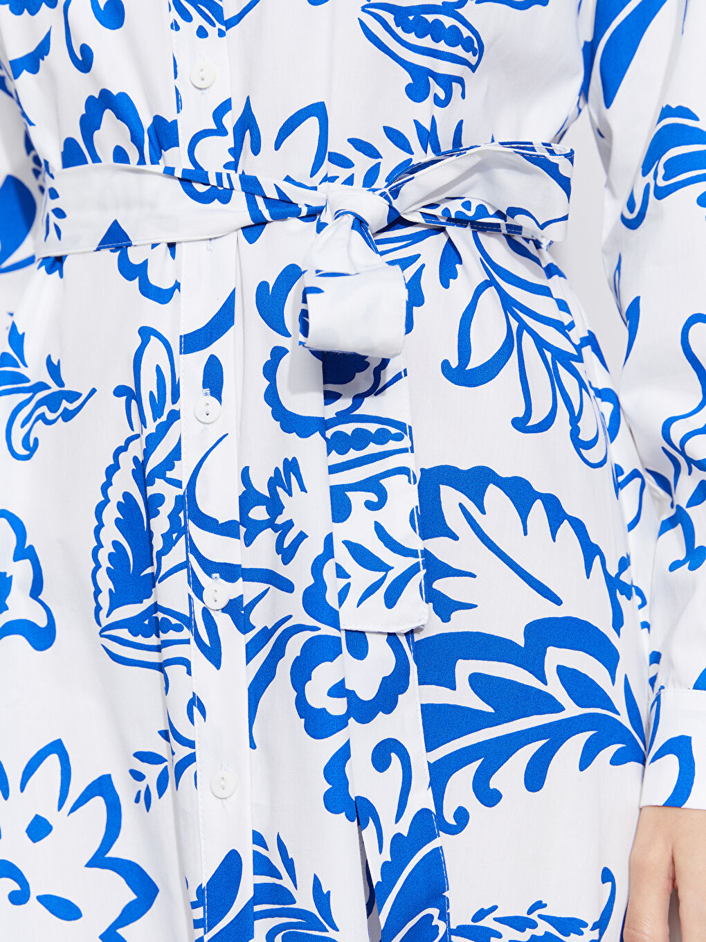 Mavi Çiçekli Kadın Gömlek Elbise-2