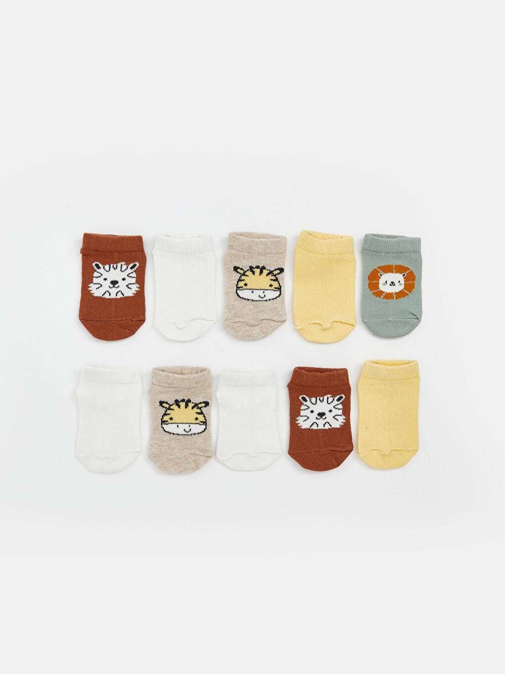 Kahverengi Baskılı Erkek Bebek Patik Çorap 10'lu