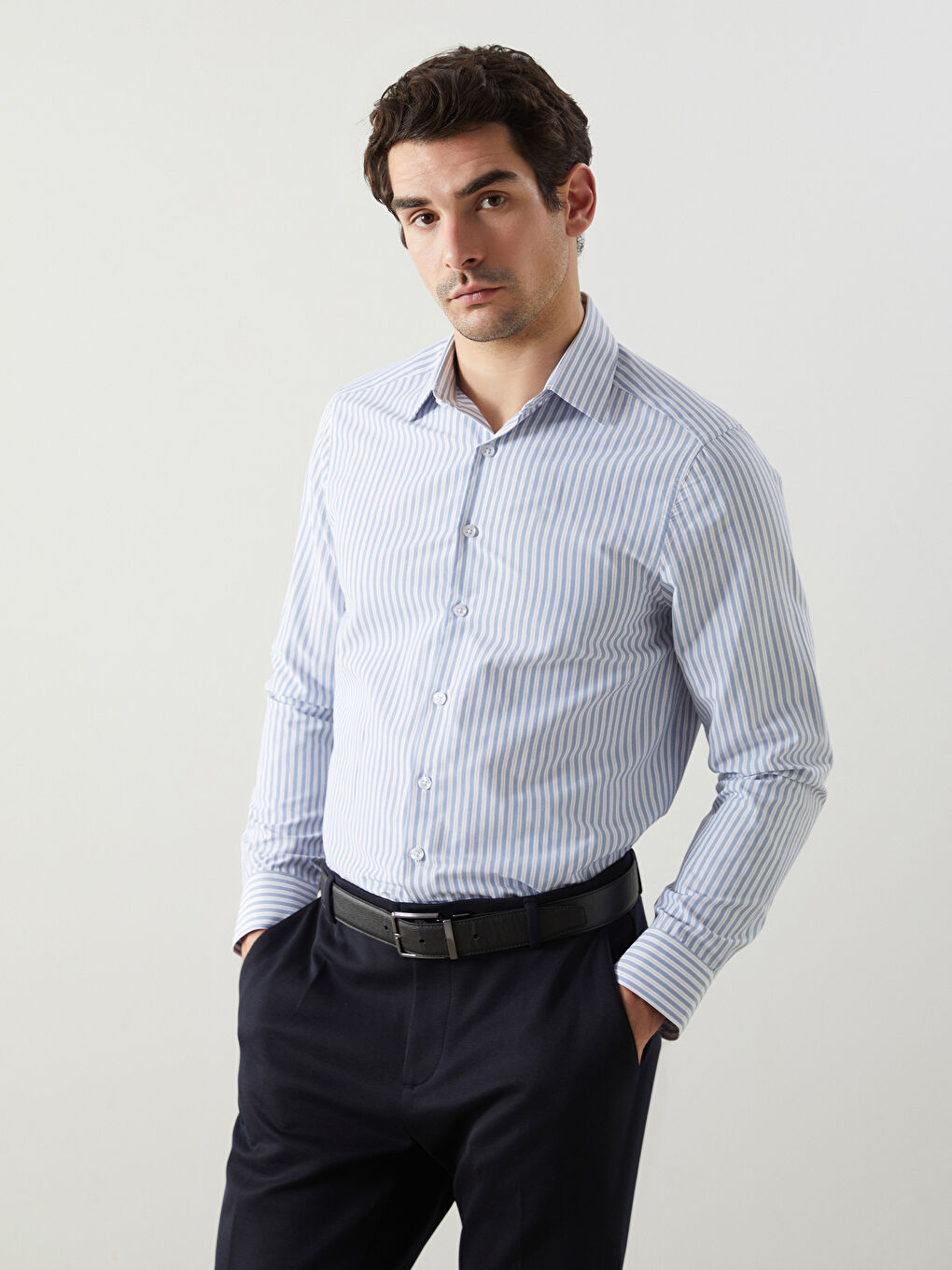 Slim Fit Long Sleeve Striped Men's Shirt -S5KY17Z8-LEN