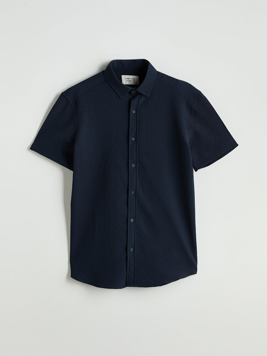 Lacivert Regular Fit Kısa Kollu Armürlü Erkek Gömlek-4