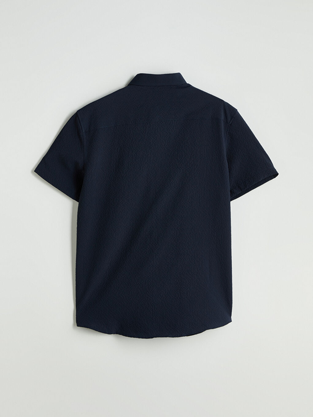 Lacivert Regular Fit Kısa Kollu Armürlü Erkek Gömlek-5