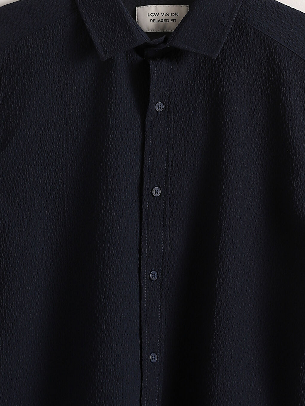 Lacivert Regular Fit Kısa Kollu Armürlü Erkek Gömlek-6