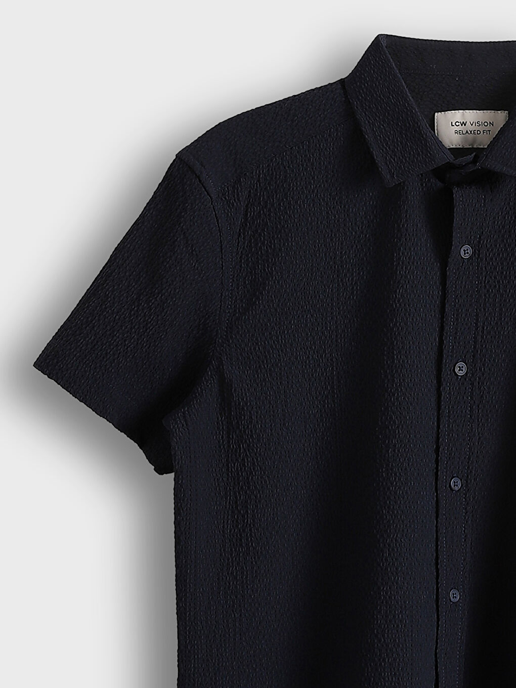 Lacivert Regular Fit Kısa Kollu Armürlü Erkek Gömlek-7