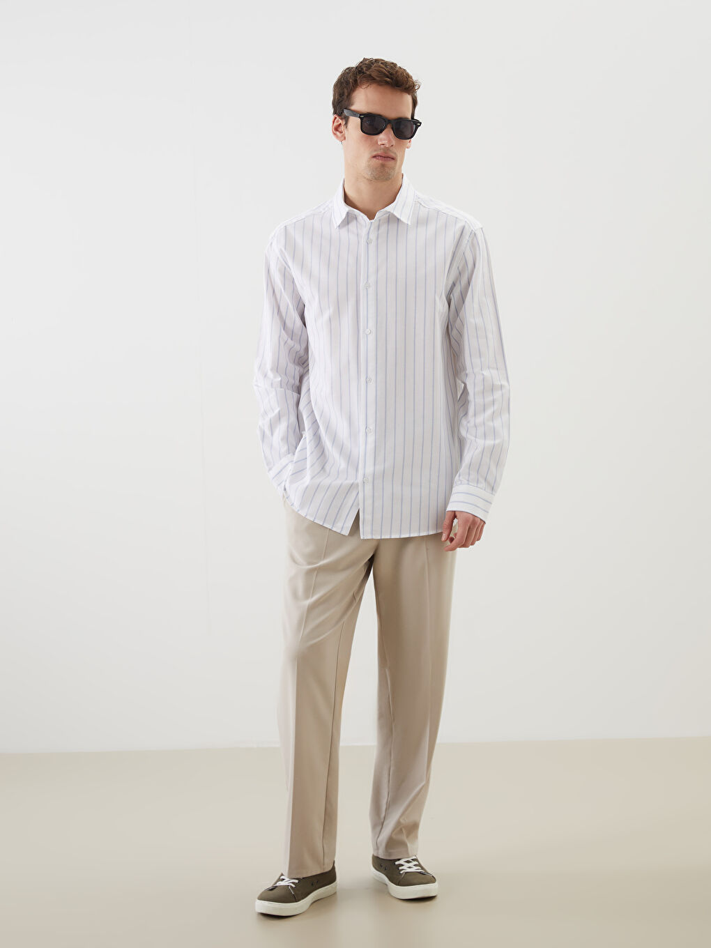 Regular Fit Short Sleeve Striped Oxford Men's Shirt-1