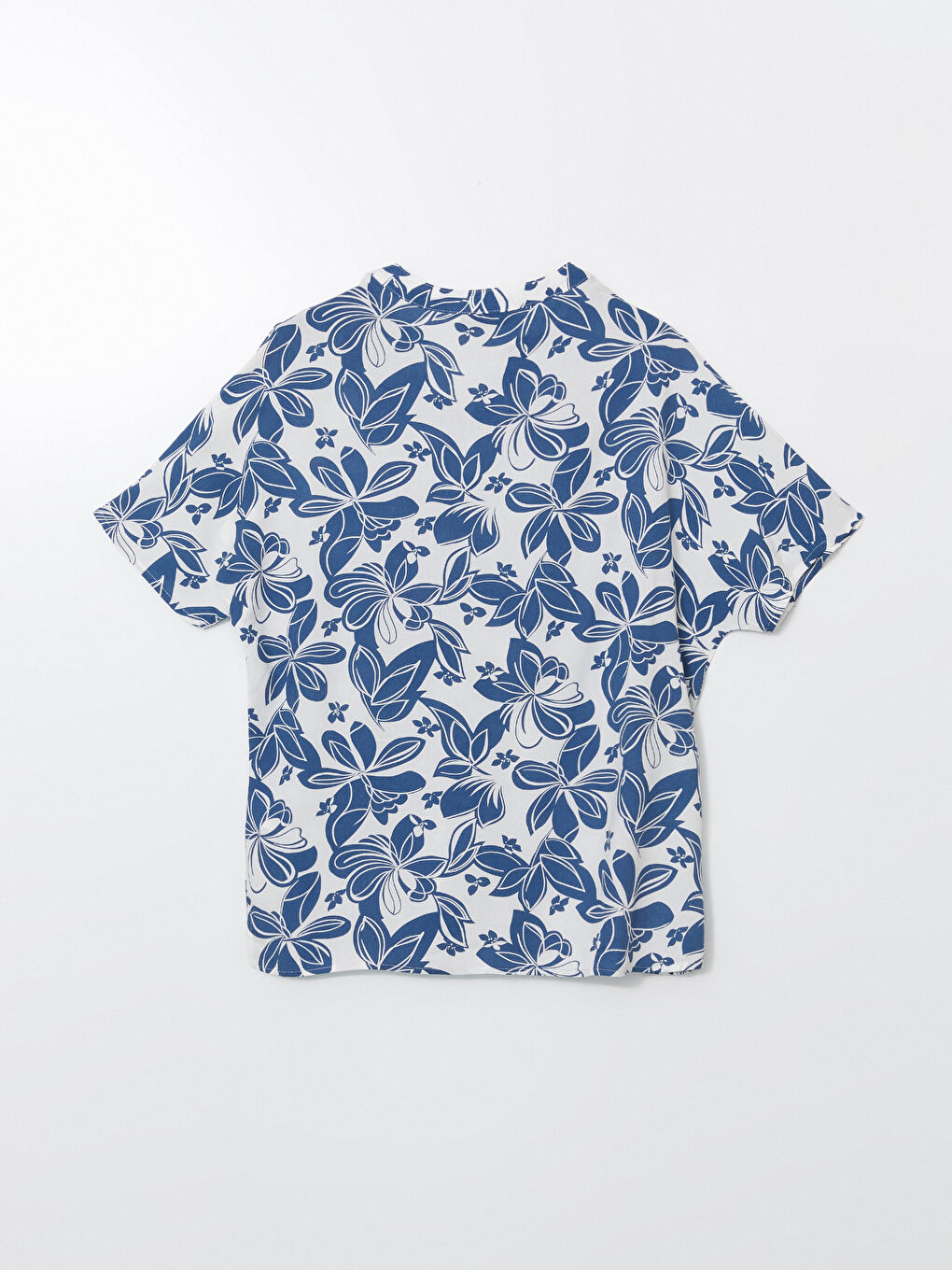 Lacivert Kaçık Yaka Çiçekli Kadın Gömlek-5