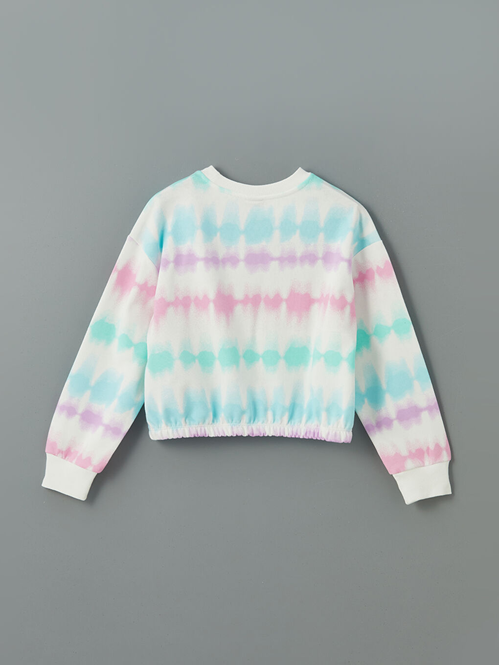 LCW Kids Beyaz Bisiklet Yaka Batik Desenli Kız Çocuk Sweatshirt - 1
