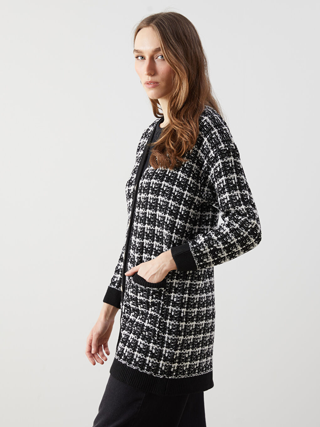 V Neck Patterned Long Sleeve Women's Tricot Cardigan -S5KY85Z8-MHS