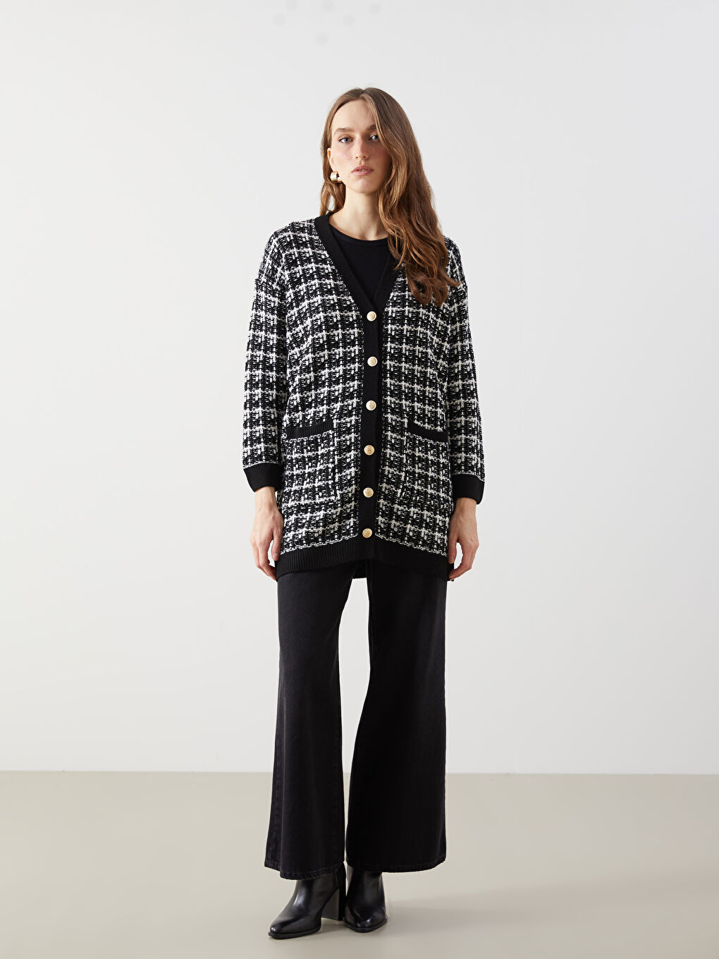 V Neck Patterned Long Sleeve Women's Tricot Cardigan -S5KY85Z8-MHS