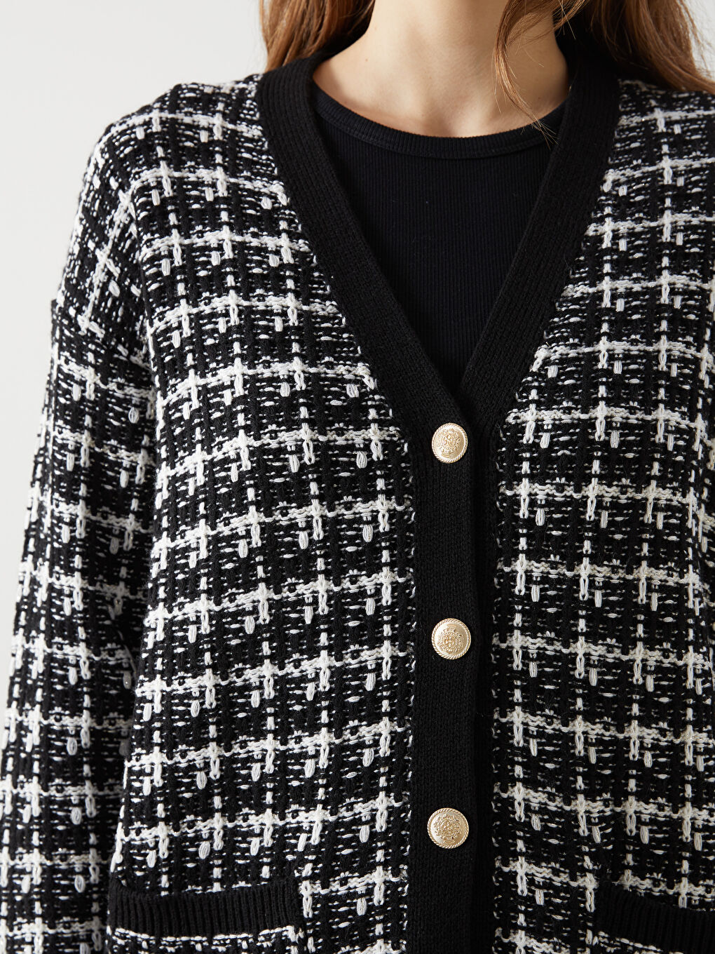 V Neck Patterned Long Sleeve Women's Tricot Cardigan -S5KY85Z8-MHS