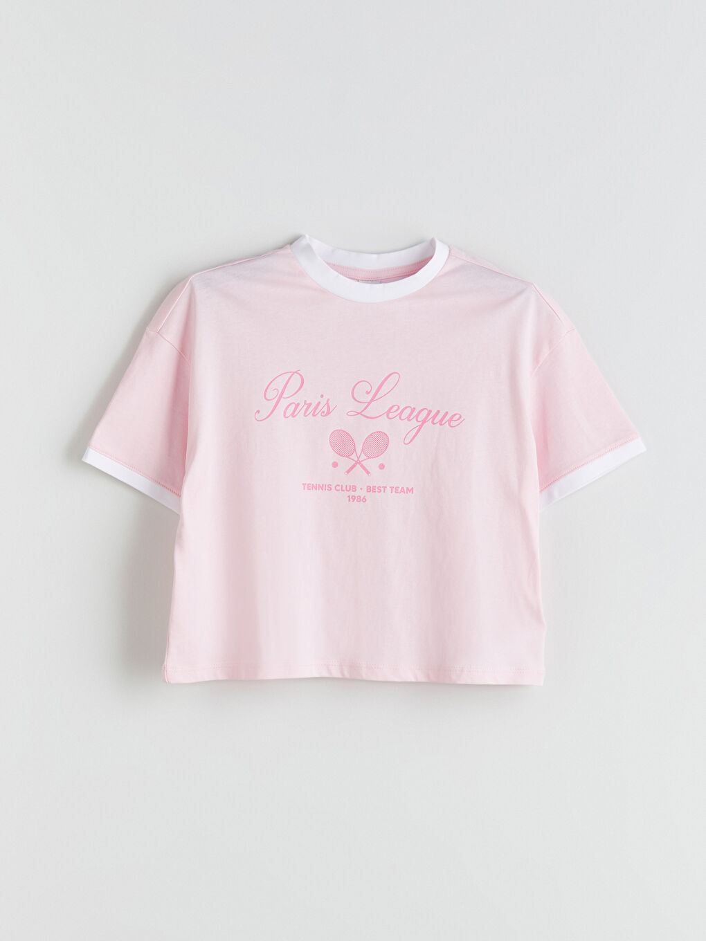 Pembe Bisiklet Yaka Paris Baskılı Kız Çocuk Tişört