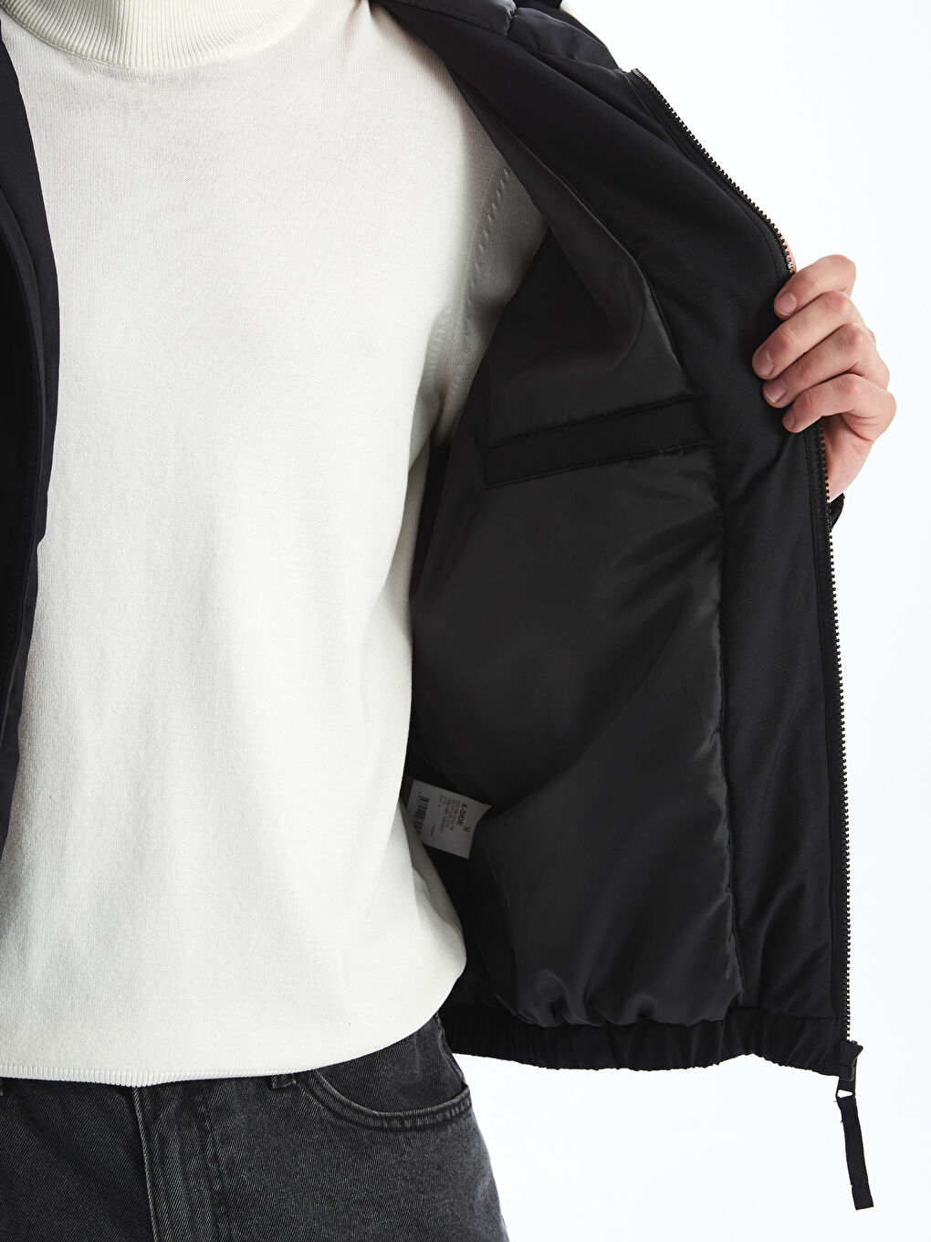 Siyah Rahat Kalıp Kapüşonlu Erkek Orta Kalın Mont-2