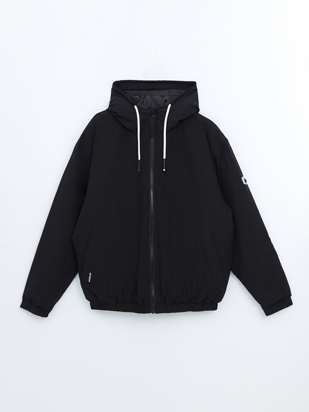 Siyah Rahat Kalıp Kapüşonlu Erkek Orta Kalın Mont-5