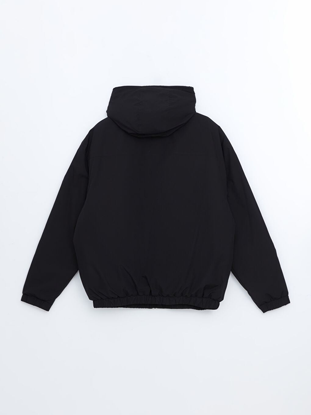 Siyah Rahat Kalıp Kapüşonlu Erkek Orta Kalın Mont-6