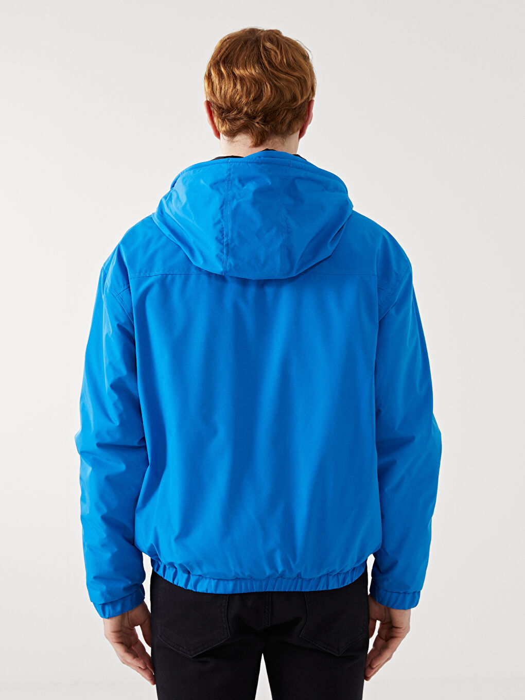 Mavi Rahat Kalıp Kapüşonlu Erkek Orta Kalın Mont-8