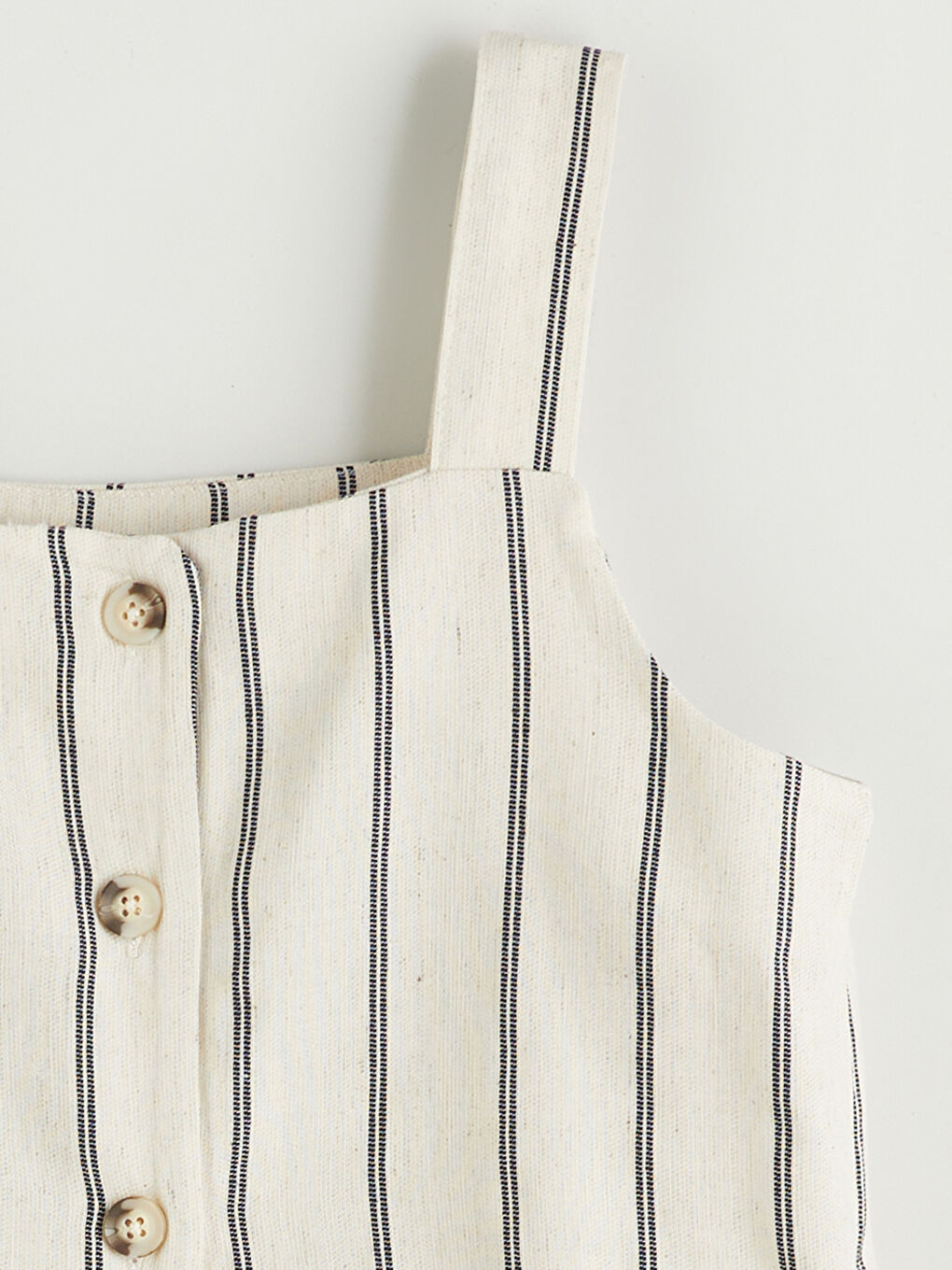 Bej Kare Yaka Keten Karışımlı Kız Çocuk Bluz-1