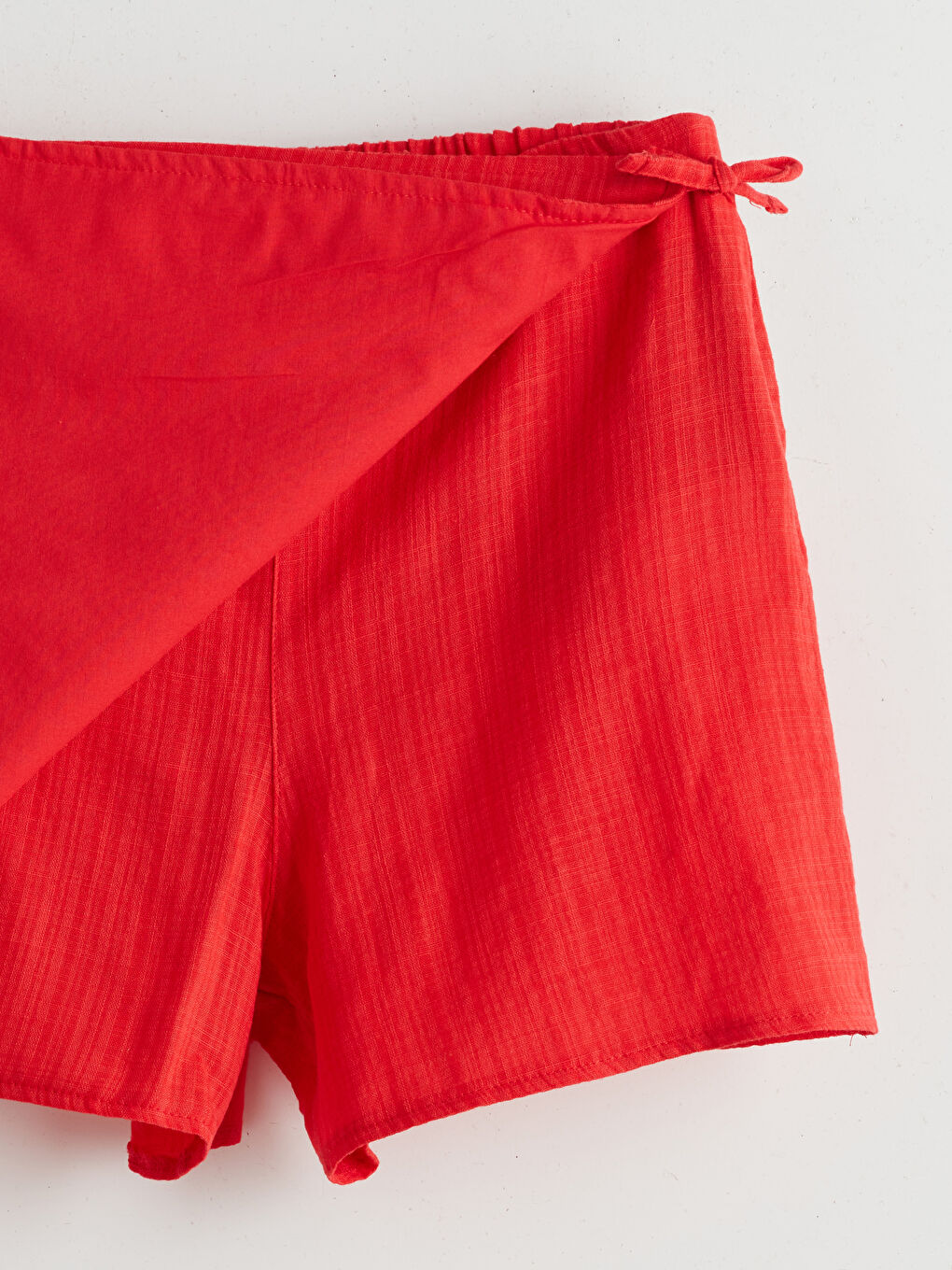 Kırmızı Beli Lastikli Fiyonk Detaylı Kız Çocuk Şort Etek-2