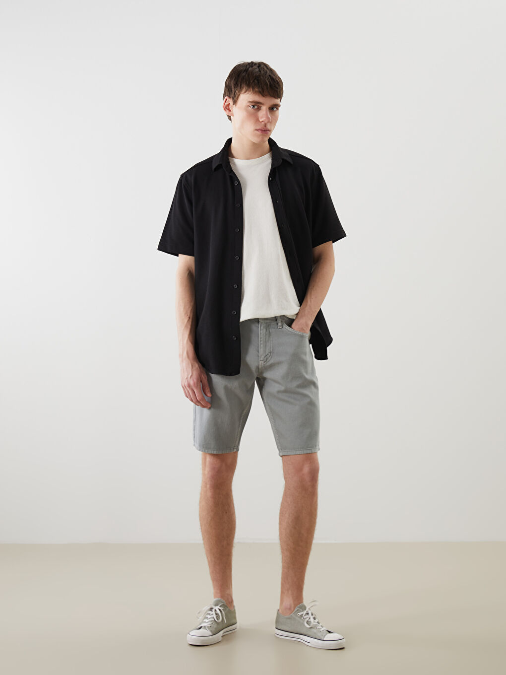 Antrasit Standart Kalıp Erkek Jean Şort