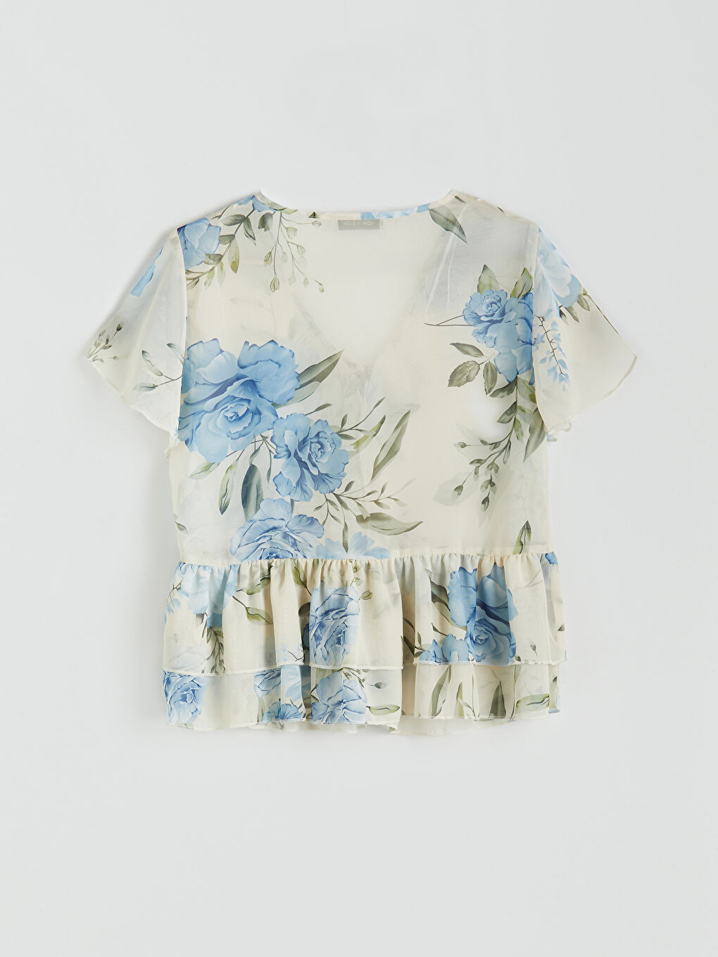 Blouse en Chiffon Florale à Volants et Encolure en V-5