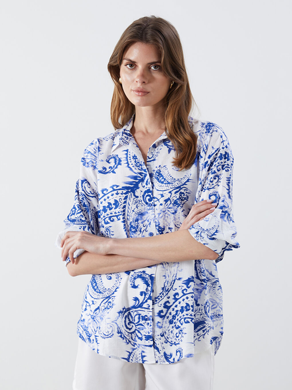 LCW Vision Gemustertes Oversize-Hemd für Damen -S5L097Z8-LQK