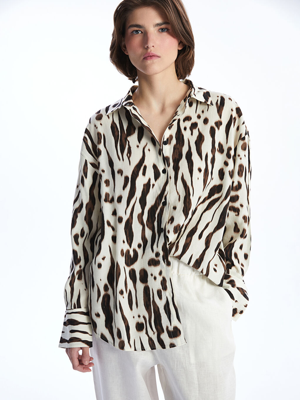 LCW Vision Leopard Print Oversize Women's Shirt -S5L097Z8-LQJ