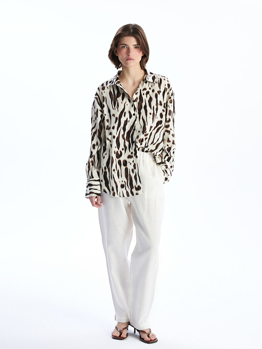 LCW Vision Leopard Print Oversize Women's Shirt -S5L097Z8-LQJ