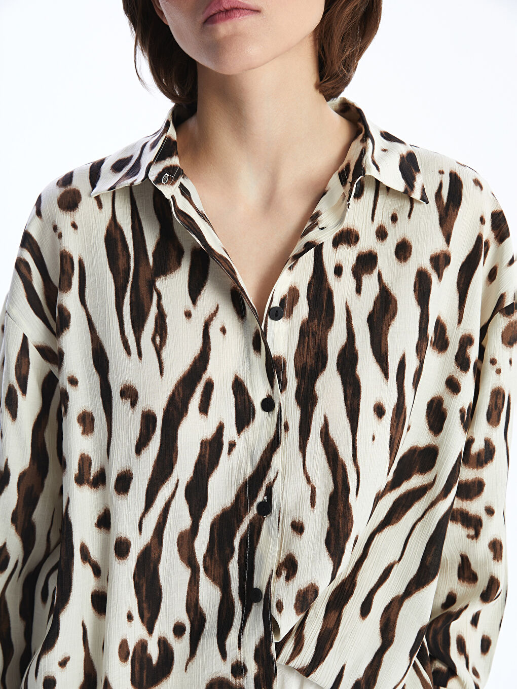 LCW Vision Leopard Print Oversize Women's Shirt -S5L097Z8-LQJ