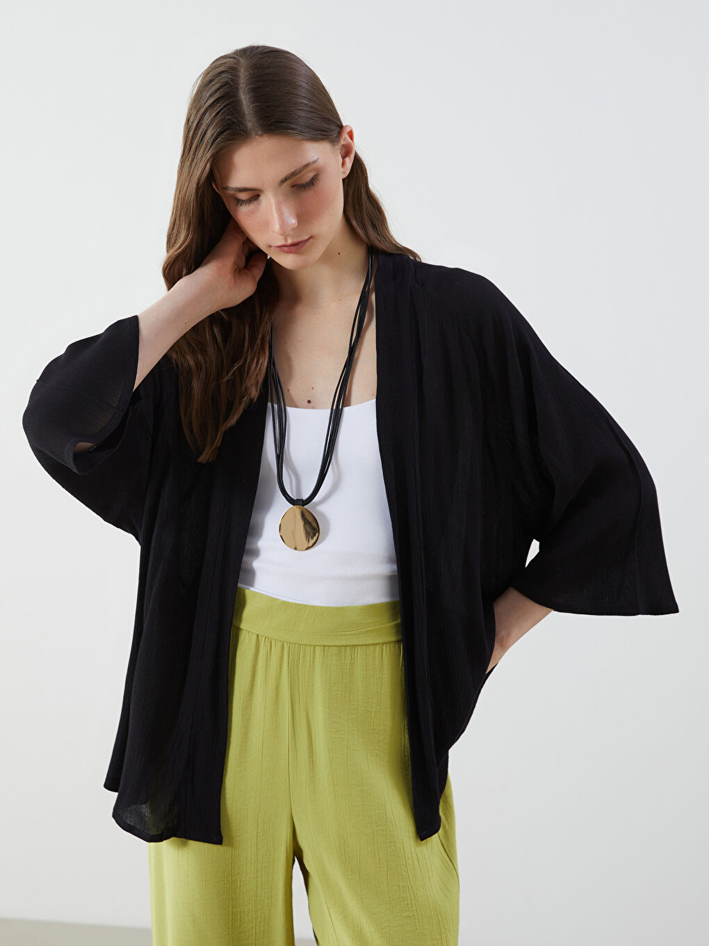 Kimono Oversize Texturé à Col Châle pour Femmes