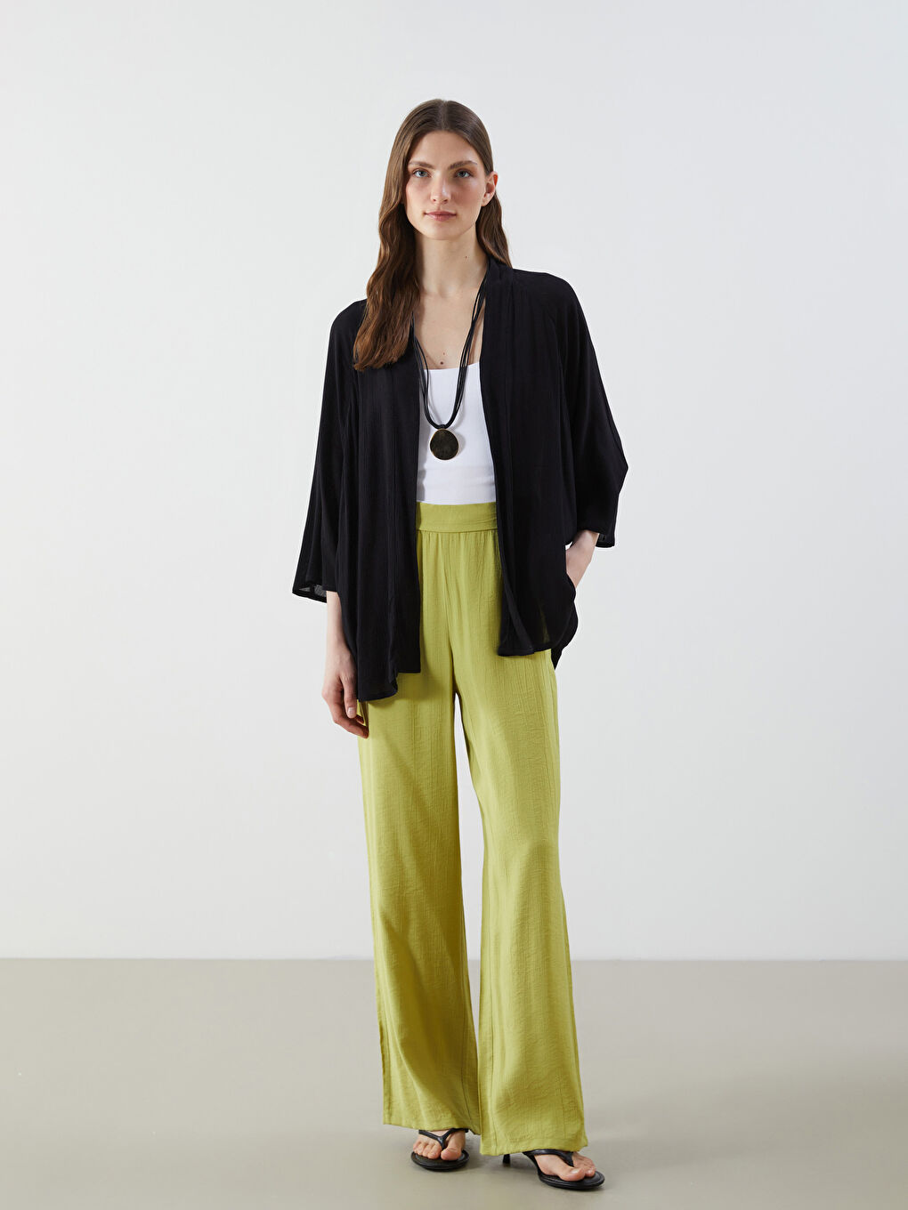 Kimono Oversize Texturé à Col Châle pour Femmes-1