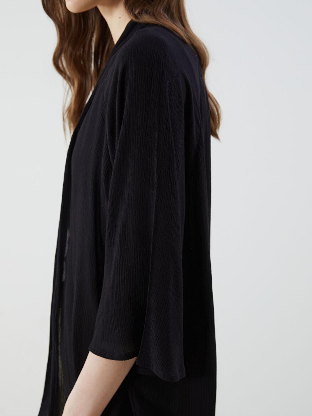 Kimono Oversize Texturé à Col Châle pour Femmes-2