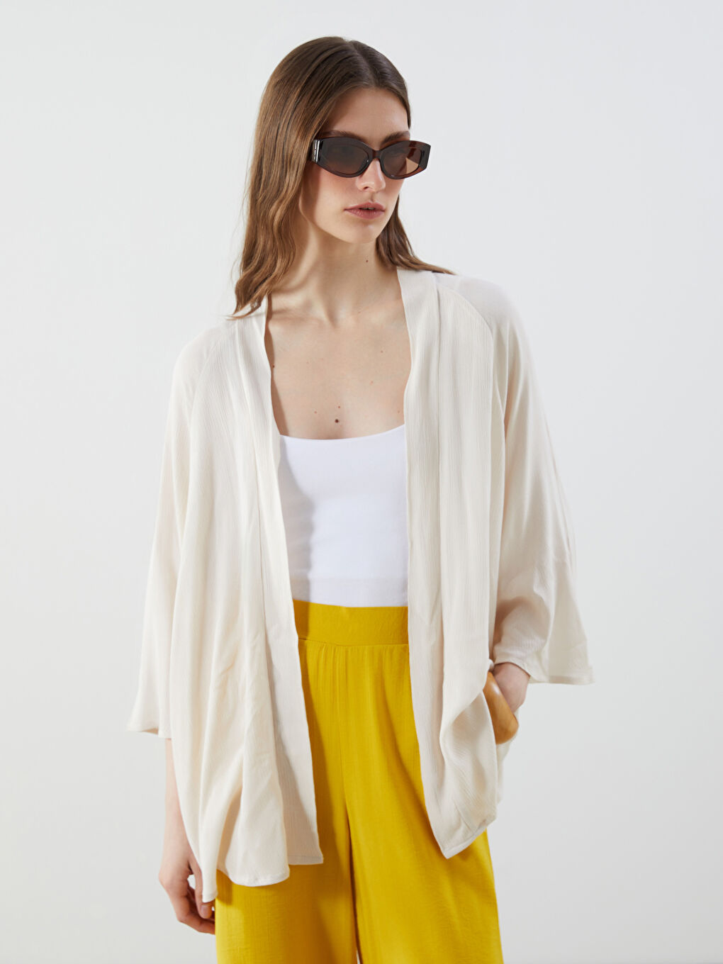 Kimono Oversize Texturé à Col Châle pour Femmes