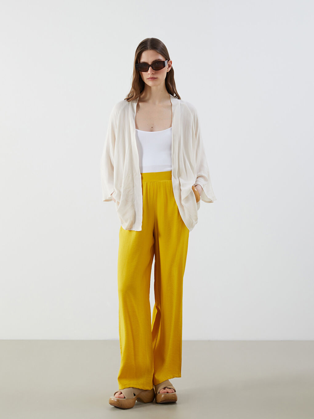 Kimono Oversize Texturé à Col Châle pour Femmes-1