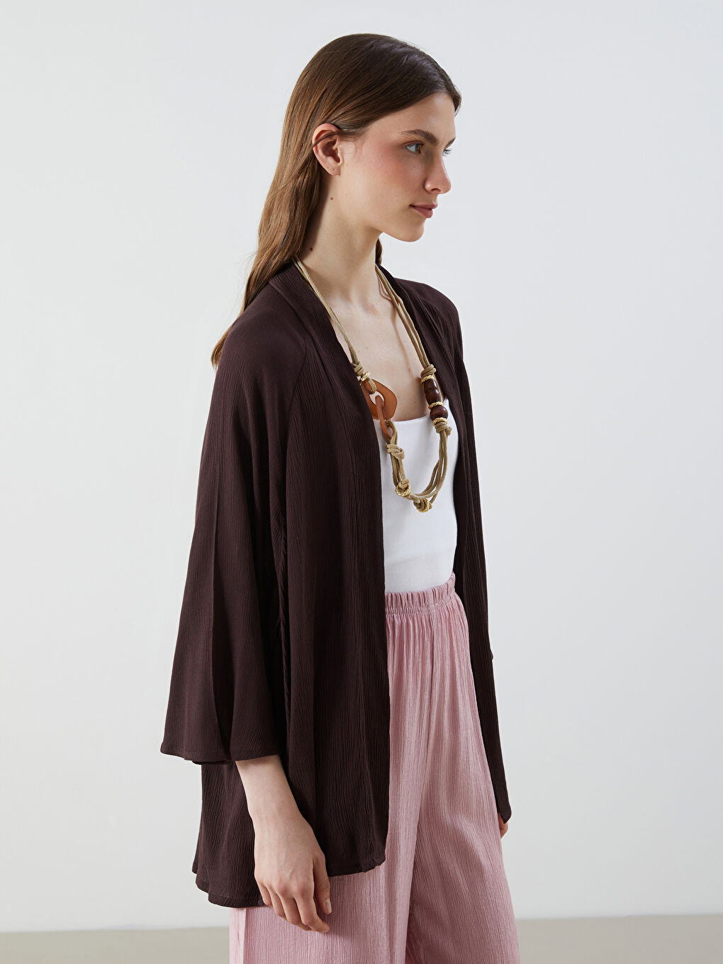 Kimono Oversize Texturé à Col Châle pour Femmes