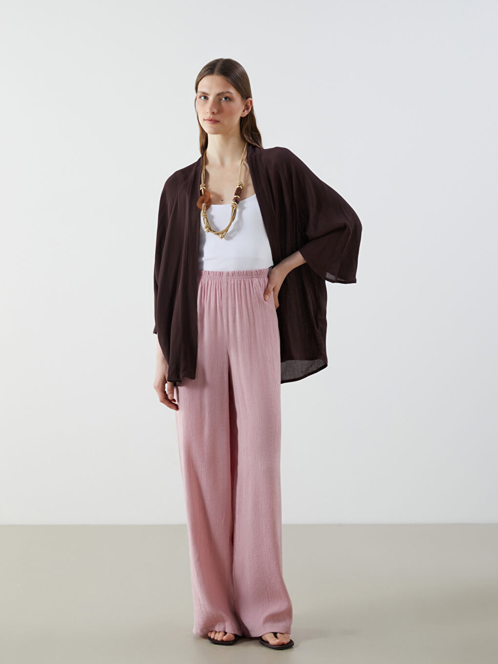 Kimono Oversize Texturé à Col Châle pour Femmes-1