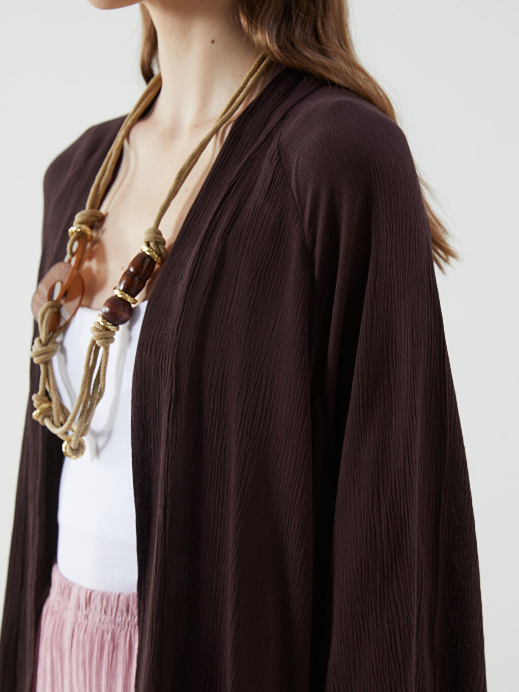 Kimono Oversize Texturé à Col Châle pour Femmes-2