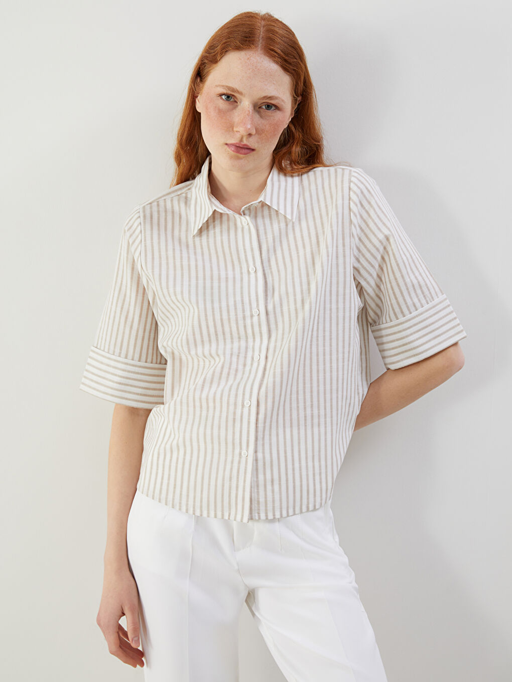 LC Waikiki Striped Linen-Look Women's Shirt -S5L113Z8-ELZ